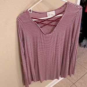 Ella Mara Women’s Striped Long Sleeve w/ Elbow Patches - Maroon Size L